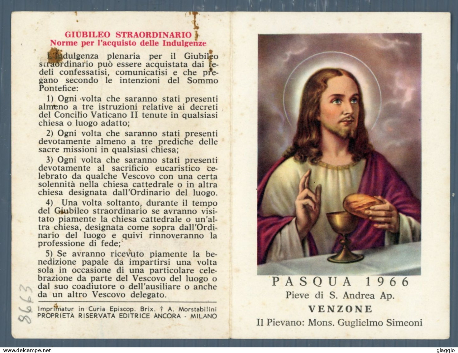 °°° Santino N. 8663 - Pasqua 1966 - Pieve Di S. Andrea Ap. Venzone °°° - Religion & Esotericism