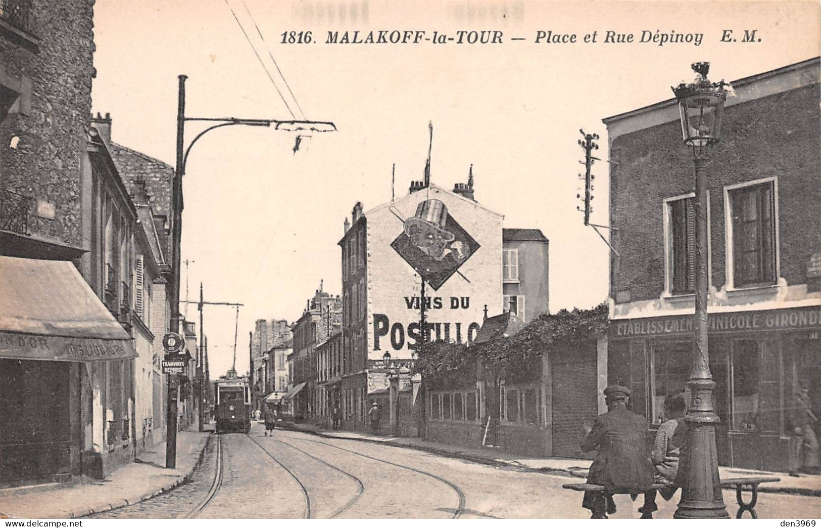 MALAKOFF-la-TOUR (Hauts-de-Seine) - Place Et Rue Dépinoy - Tramway, Publicité Vins Du Postillon - Malakoff