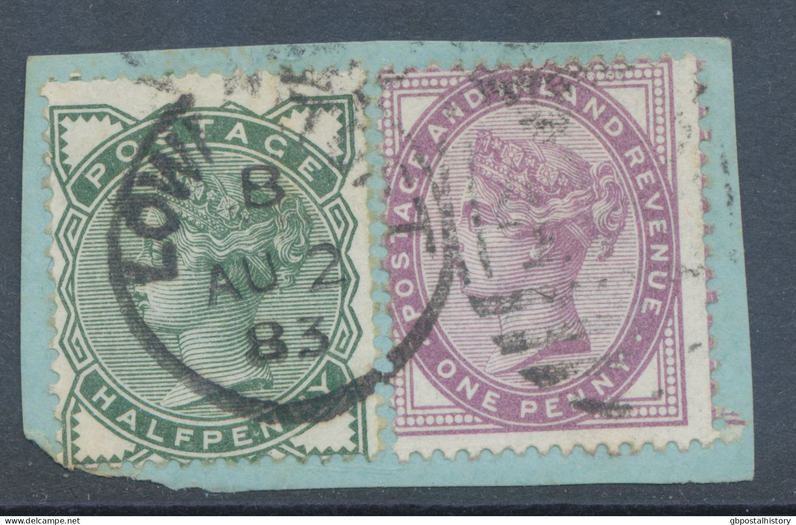 GB QV ½d Deep Green And 1d Lilac On Very Fine Piece With Duplex „LOWESTOFT / 478“, Suffolk (4VOD, Time In Code B), 2.8.1 - Oblitérés