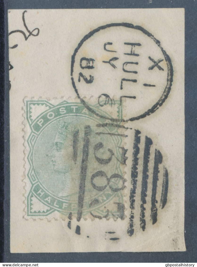 GB QV ½d Pale Green On Superb Piece W Duplex „HULL / 383“, Warwickshire (4CDB, Time In Code X I), 6.7.1882, EXHIBITION - Used Stamps