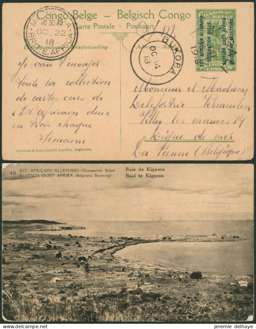 Ruanda-Urundi - EP En S.M. 5ctm Vert Obl Kigali (1918) Via Bukoba & Mombasa (Brit. E. Africa) > Panne (Zone Non Envahi) - Stamped Stationery