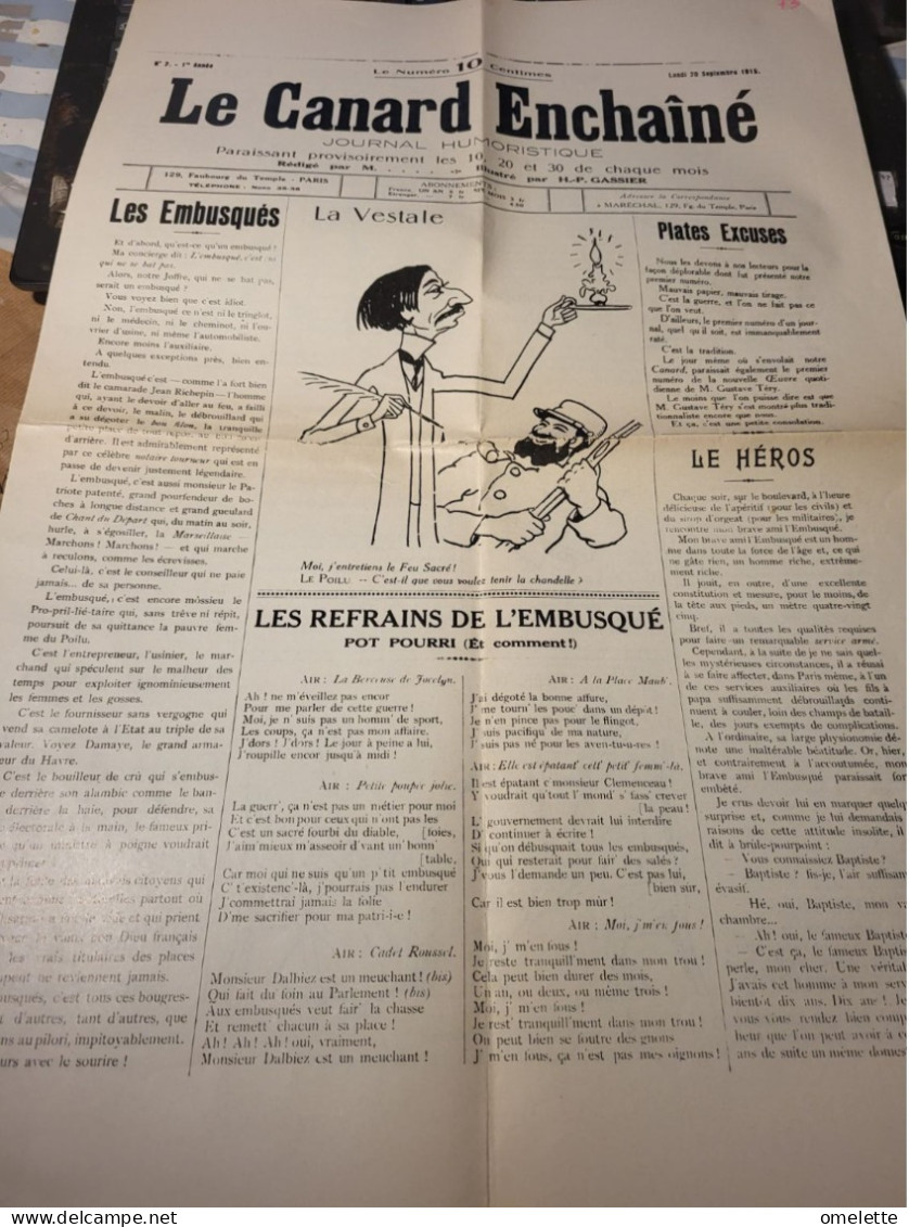 LE CANARD ENCHAINE 1915 /EMBUSQUES/ ACADEMICIENS /PRISONNIERS  //FAC SIMILE - Informations Générales