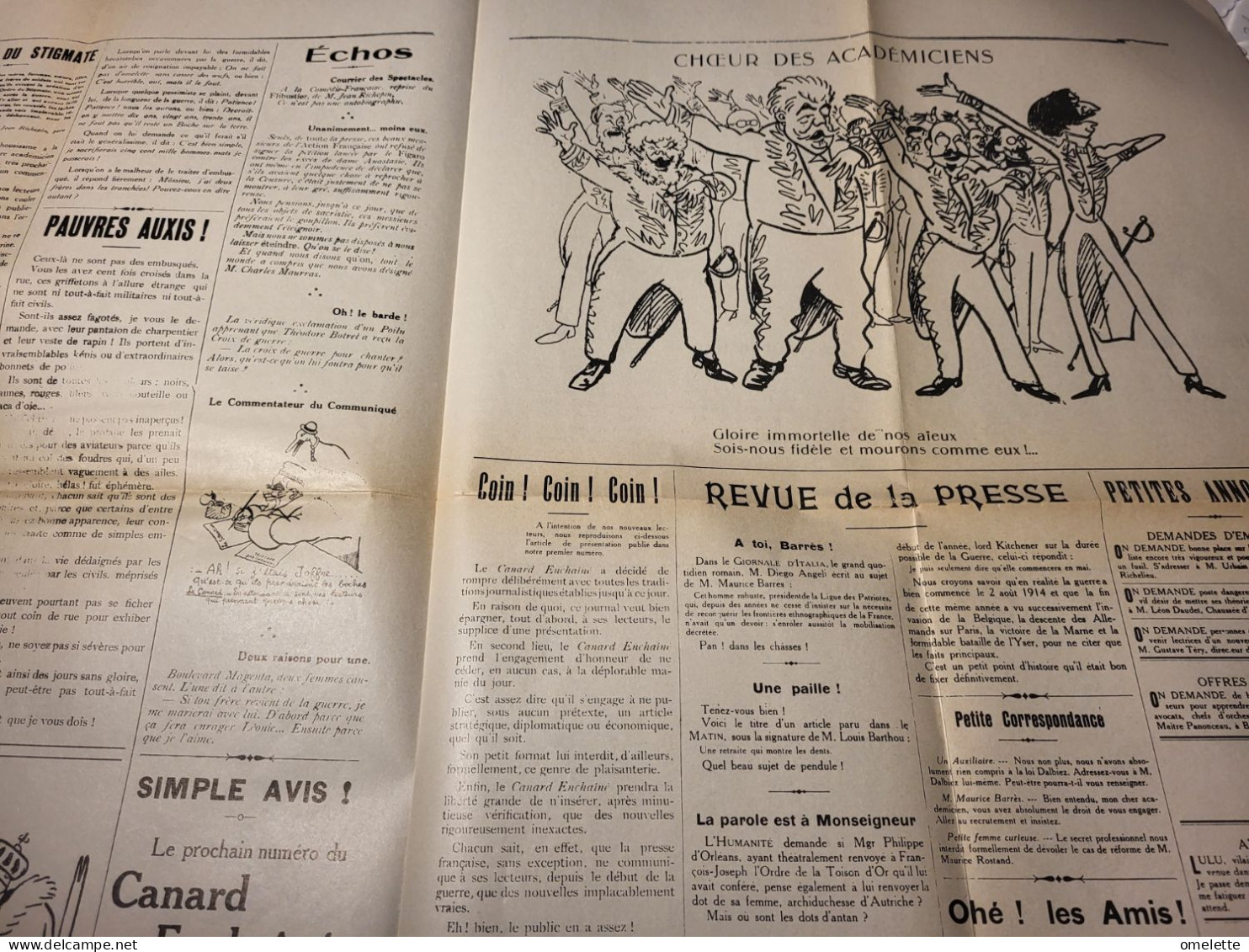 LE CANARD ENCHAINE 1915 /EMBUSQUES/ ACADEMICIENS /PRISONNIERS  //FAC SIMILE - Algemene Informatie