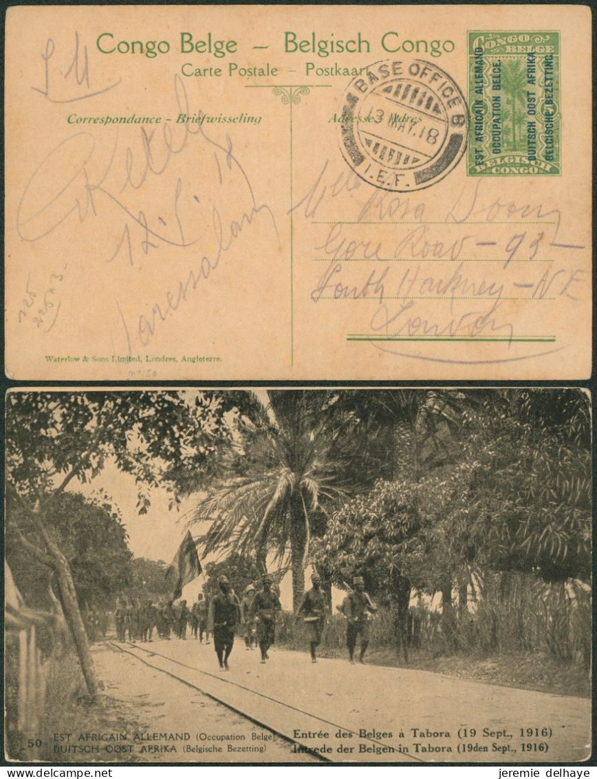 Ruanda-Urundi - EP Au Type 5ctm Vert En S.M. Non Oblitéré Via Daressalam > London (Base Office B, 1918) - Entiers Postaux
