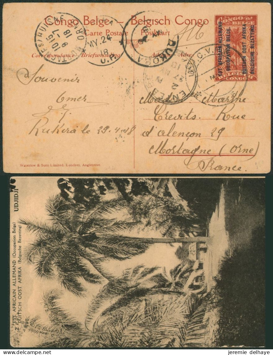 Ruanda-Urundi - EP Au Type 10ctm Rouge En S.M. Obl DC B.P.C.V.P.K. N°5 (Rukara, 1918) Via Bukoba > Mortagne - Entiers Postaux