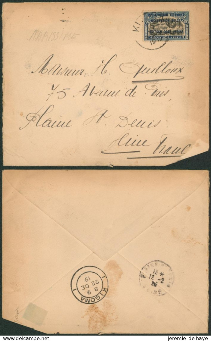 Ruanda-Urundi - N°31 Sur Lettre Obl S.C. "Kigali" (Type B, 1919) Via Kigoma > France / Un Coin Manquant - Lettres & Documents