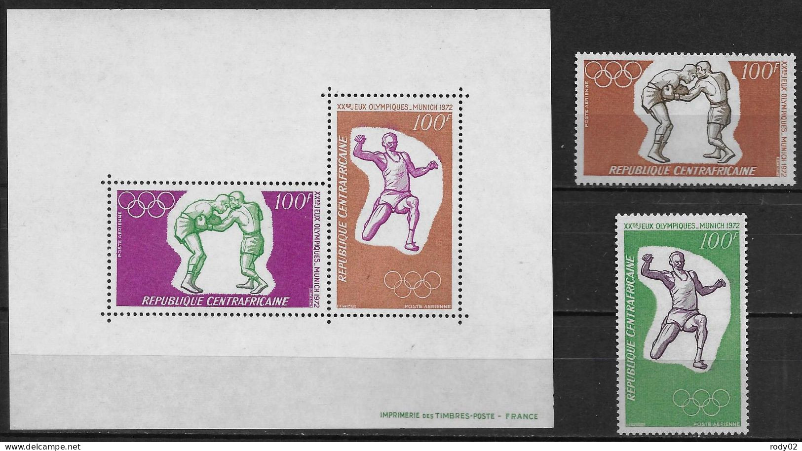 CENTRAFRIQUE - JEUX OLYMPIQUES DE MUNICH EN 1972 - PA 98 A 99 ET BF 6 - NEUF** MNH - Sommer 1972: München