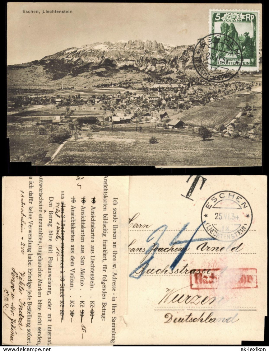 Eschen Liechtenstein Stadtpartie 1934  Gel. Briefmarke U. Nachgebühr Stempel - Liechtenstein