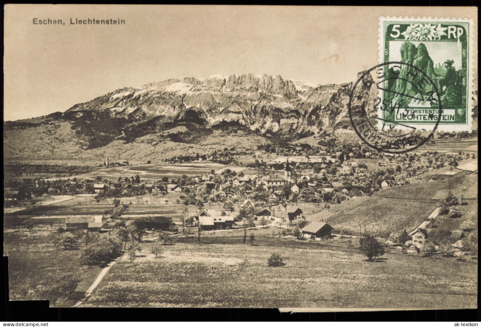 Eschen Liechtenstein Stadtpartie 1934  Gel. Briefmarke U. Nachgebühr Stempel - Liechtenstein