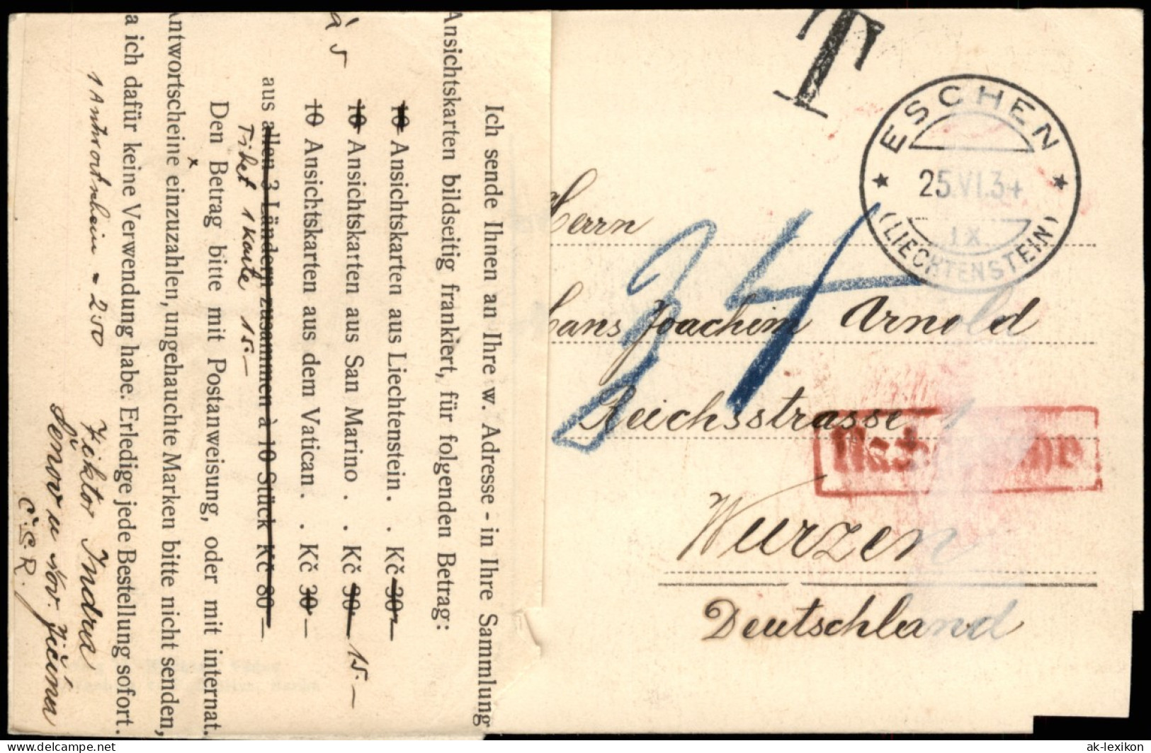 Eschen Liechtenstein Stadtpartie 1934  Gel. Briefmarke U. Nachgebühr Stempel - Liechtenstein