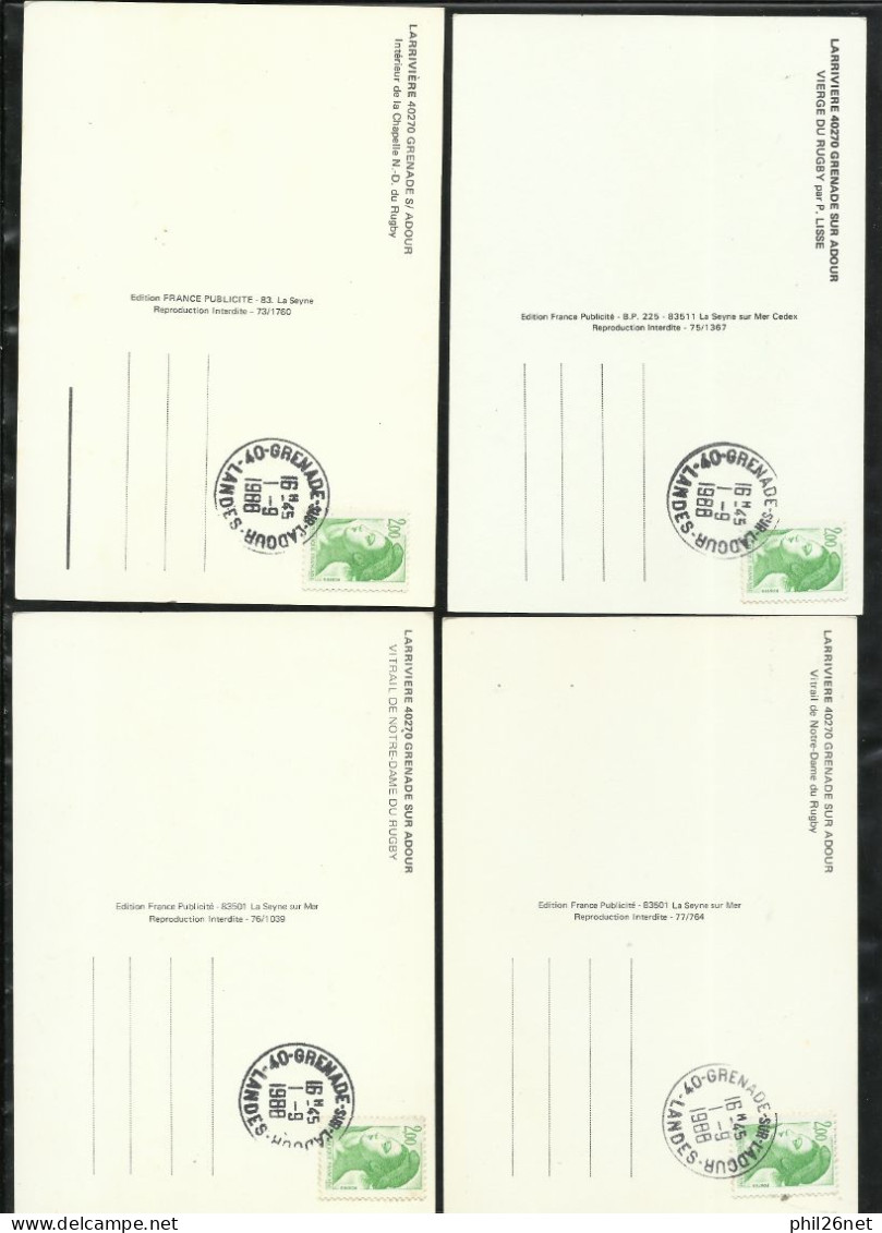 4 Cartes Postales Notre Dame Du Rugby Larivière Verso N° 2484 Cachet Le 01/09/1988 Grenade Sur L'Adour B/TB Soldé  ! ! ! - Rugby