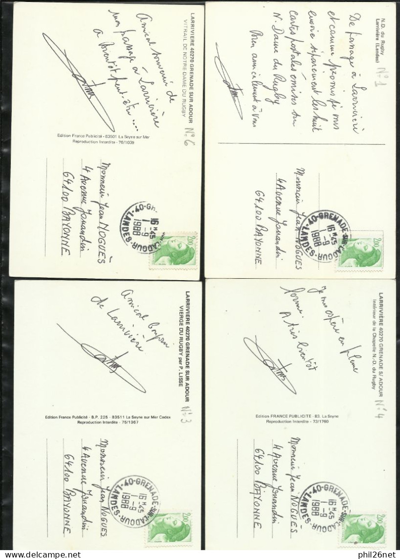 4 Cartes Postales Notre Dame Du Rugby Larivière Verso N° 2484 Le 01/09/1988 Grenade Sur L'Adour Pour Bayonne B/TB  ! ! ! - Rugby
