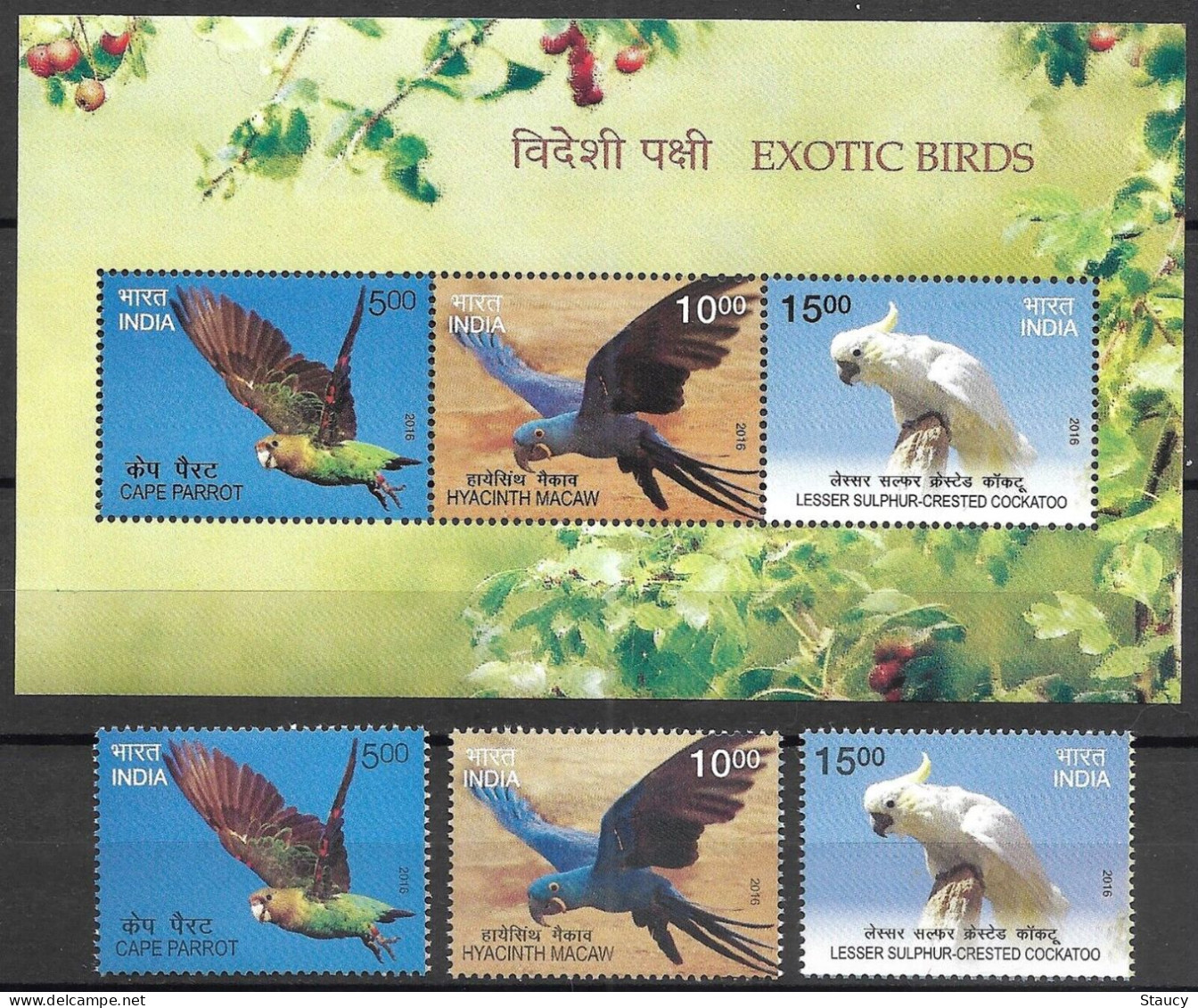 India 2016 Exotic Birds Parrots Blue Throated Macaw Wildlife Fauna Sheetlet & Complete Set (I) MNH As Per Scan - Nuevos