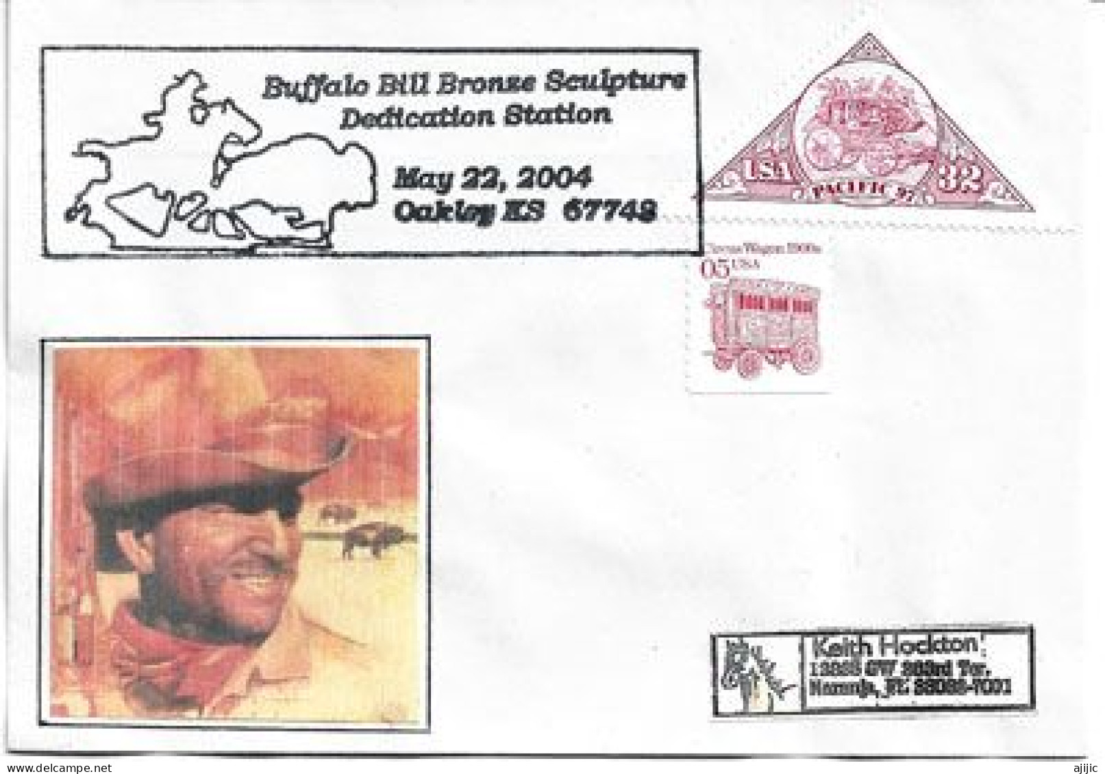 Buffalo Bill, Chasse Aux Bisons Au Kansas, Enveloppe Souvenir 2004, Adressée En Floride - Schmuck-FDC