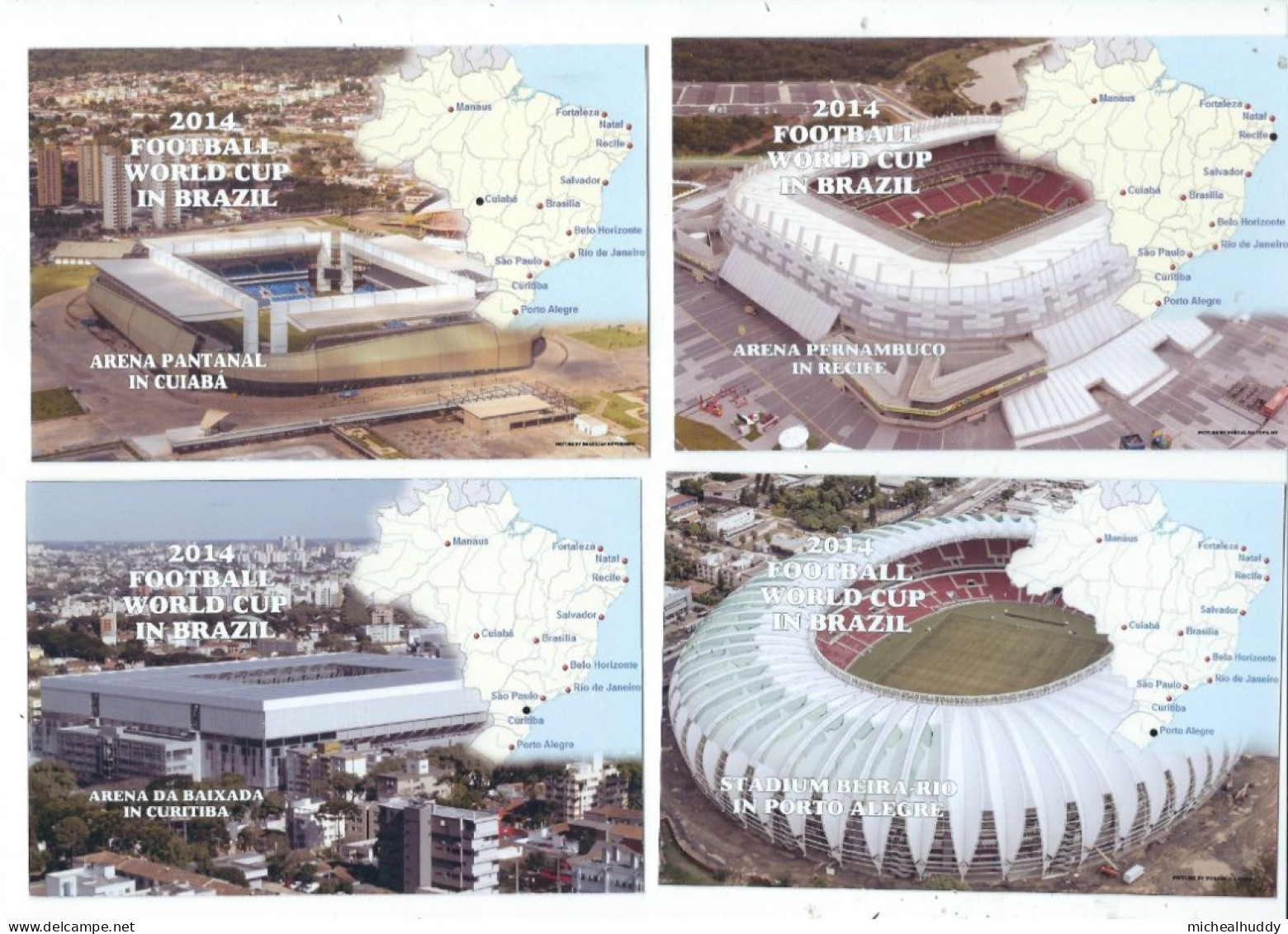 4 MORE  POSTCARDS STADIA    BRAZIL  STADIUMS USED FOR 2014 FOOTBALL WORLD CUP SHOWING MAP LOCATIONS - Stadions