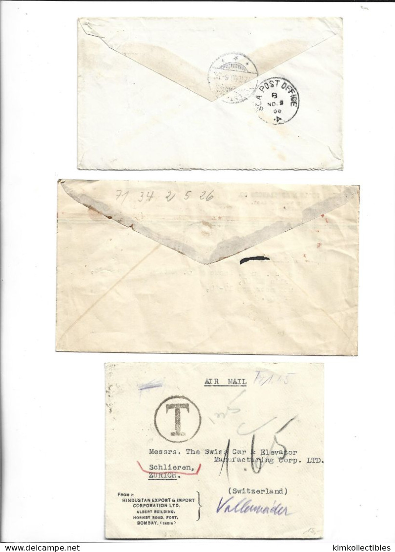 INDIA - GREAT BRITAIN UNITED KINGDOM COLONIES - POSTAL HISTORY LOT SWITZERLAND POSTAGE AFFRANCHISSEMENT INSUFFISANT - Other & Unclassified