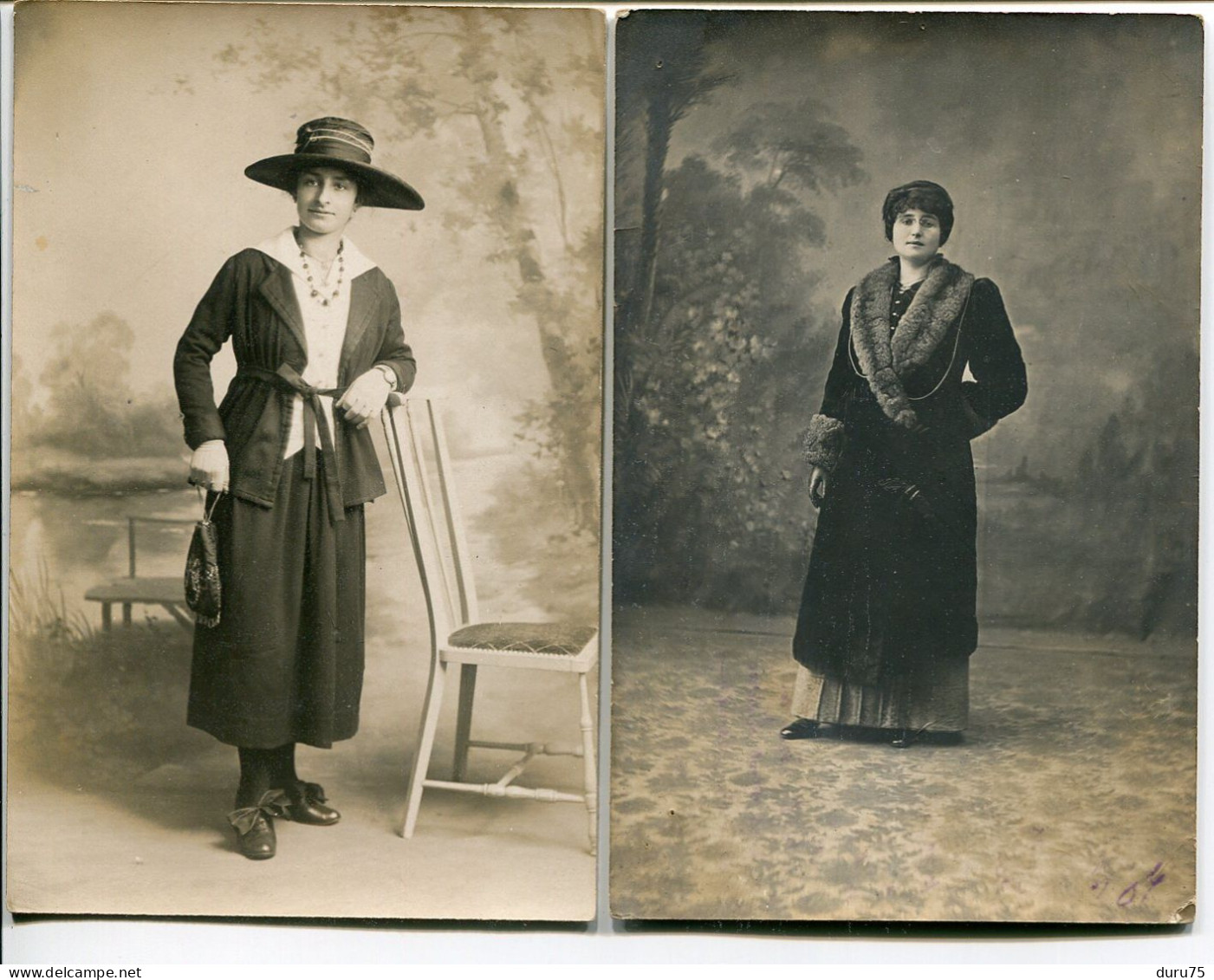 LOT DE 2 * Ancienne Photo Carte Studio Non Datée * Jeune Femme Très élégante Magnifique Chapeau Pour La 1ère - Mode