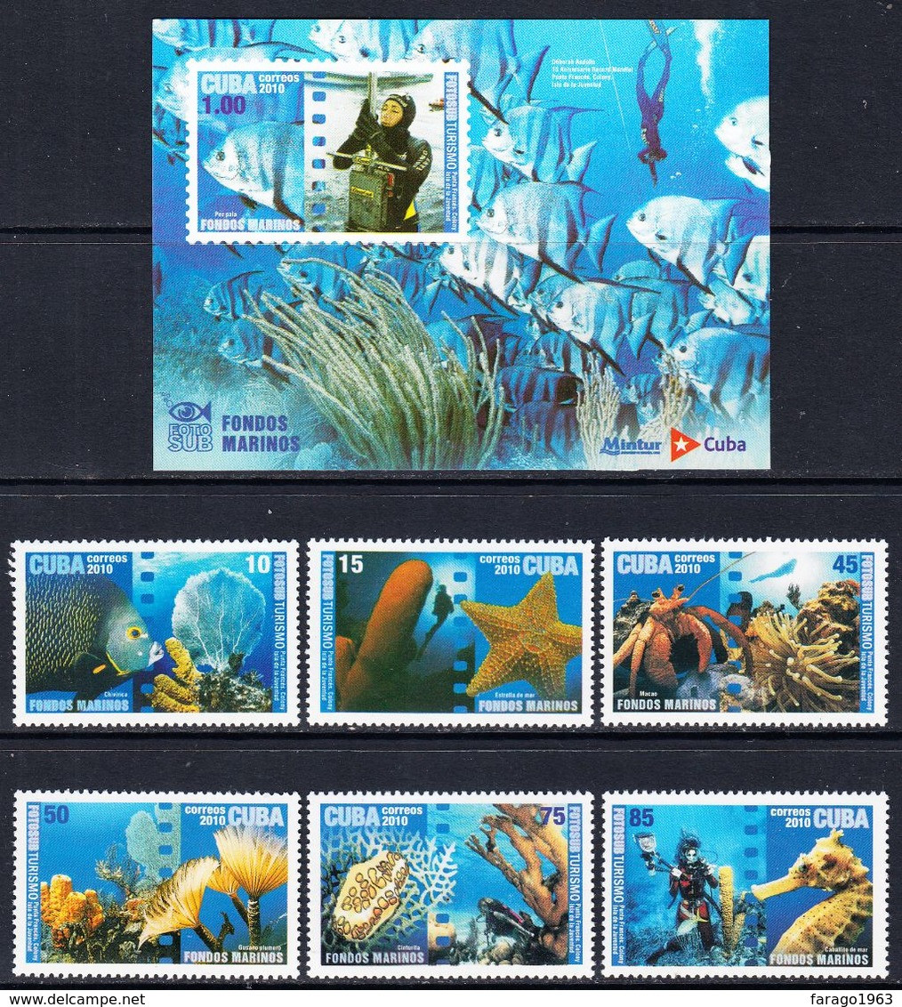 2010 Cuba Underwater Photography Marine Life Fish Crabs  Complete Set Of 6 + Souvenir Sheet MNH - Unused Stamps