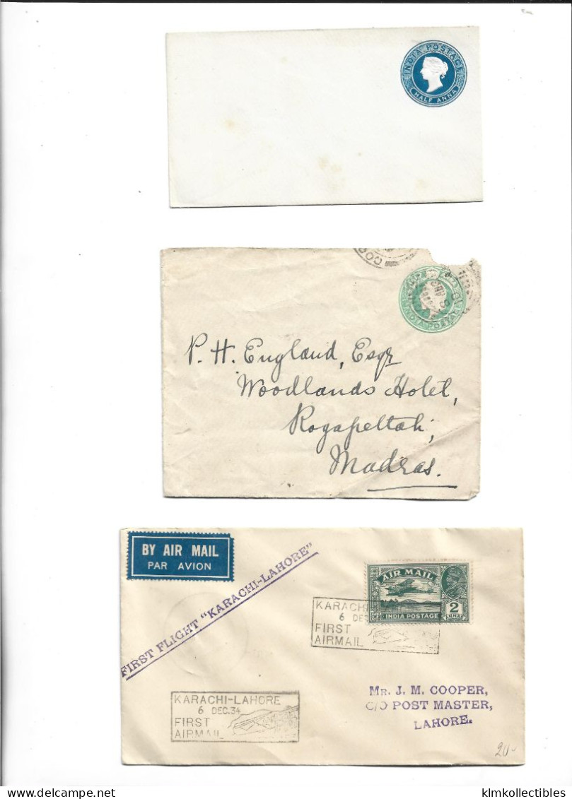 INDIA - GREAT BRITAIN UNITED KINGDOM BIRITISH COLONIES - POSTAL HISTORY LOT - FIRST FLIGHT KARACHI PAKISTAN LAHORE - Andere & Zonder Classificatie