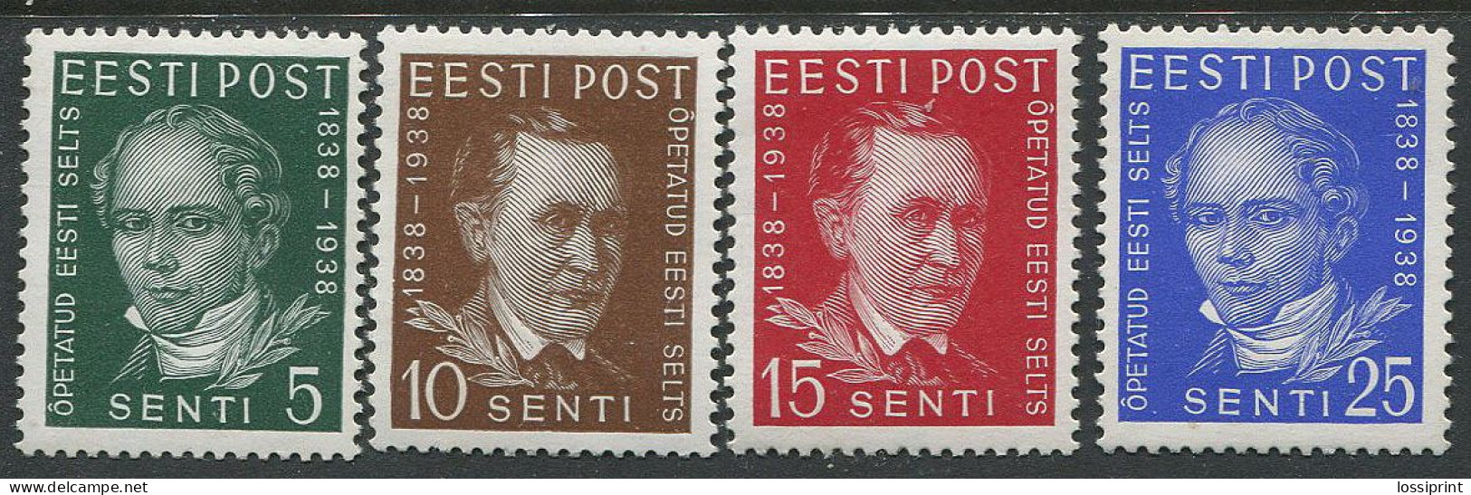 Estonia:Unused Stamps Serie Teached Estonian Society, Faehlmann And Kreutzwald, 1938, MNH - Estland