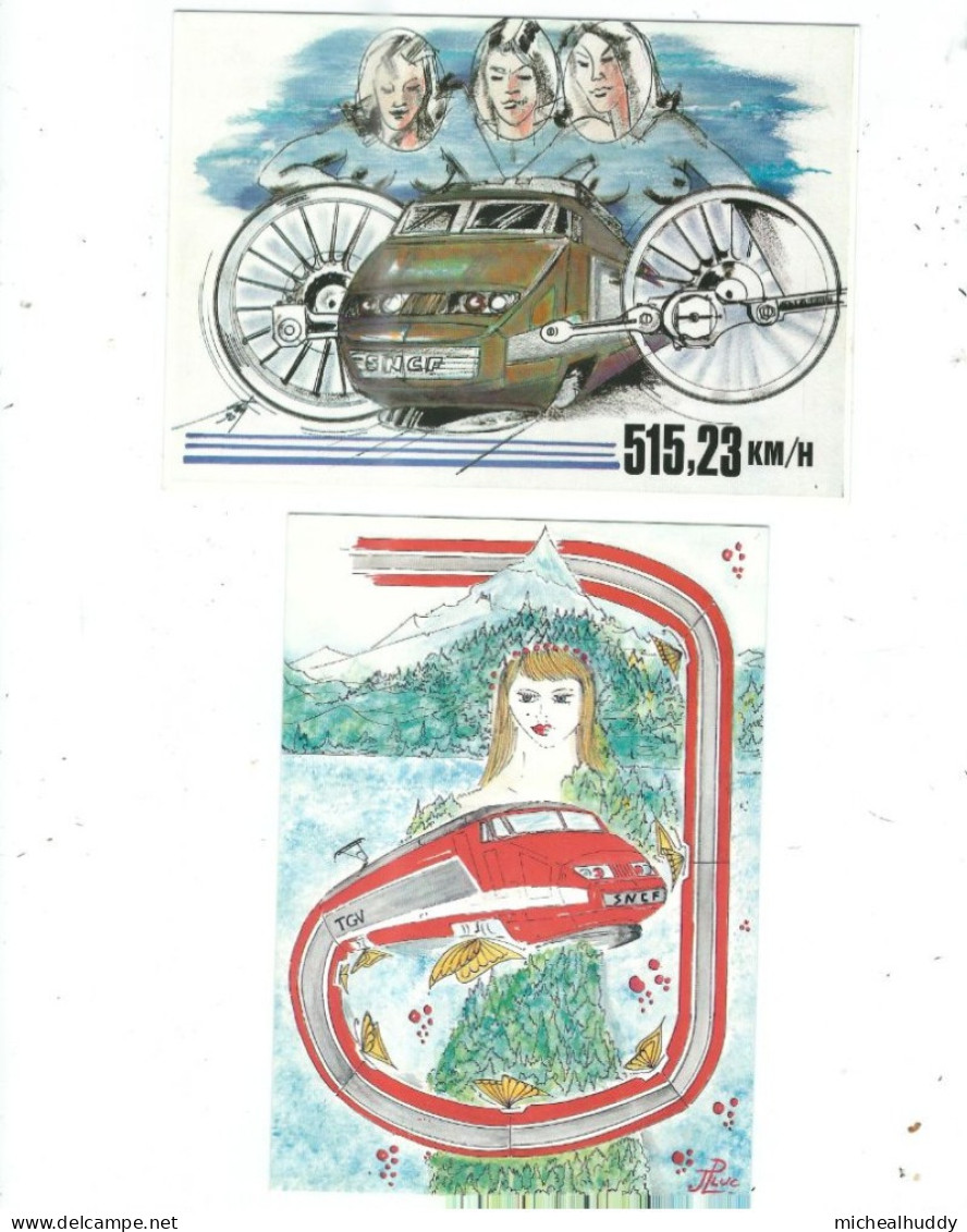 2  POSTCARDS FRENCH LIMITED EDITIONS   TGV RAILWAYBY JEAN LUC  AND ETINNE QUENTIN - Zeitgenössisch (ab 1950)