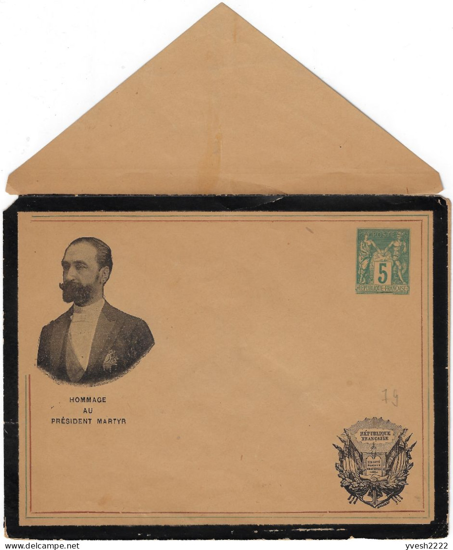 France 1894 Entier Postal Timbré Sur Commande. Assassinat Du Président Sadi Carnot - Enveloppes Types Et TSC (avant 1995)