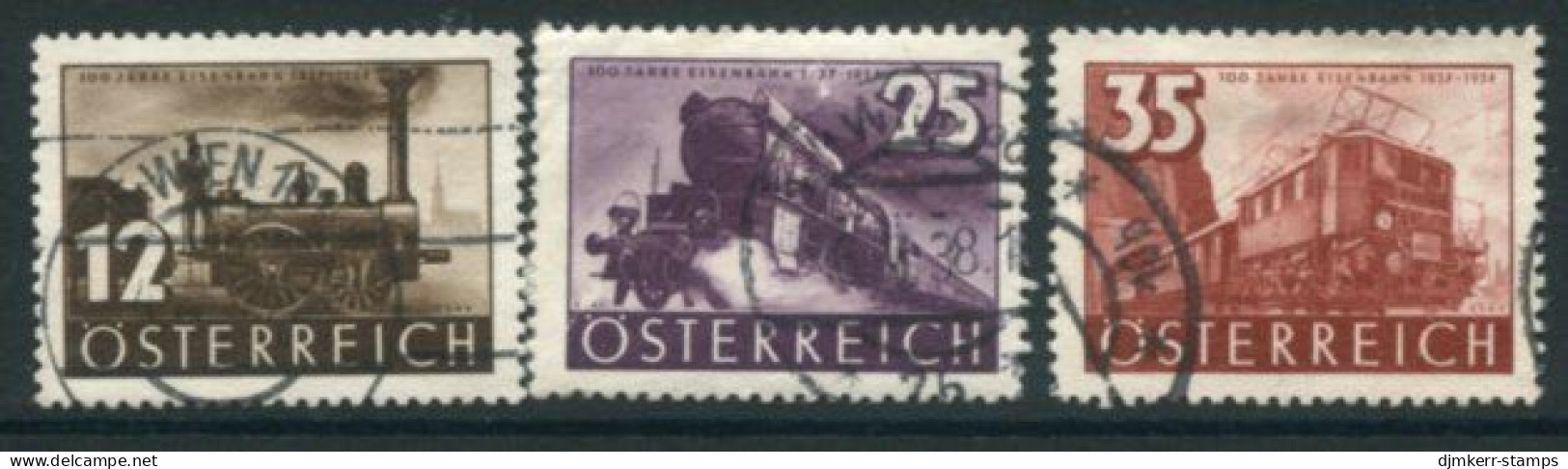 AUSTRIA 1937 Railway Centenary Used.  Michel 646-48 - Gebraucht