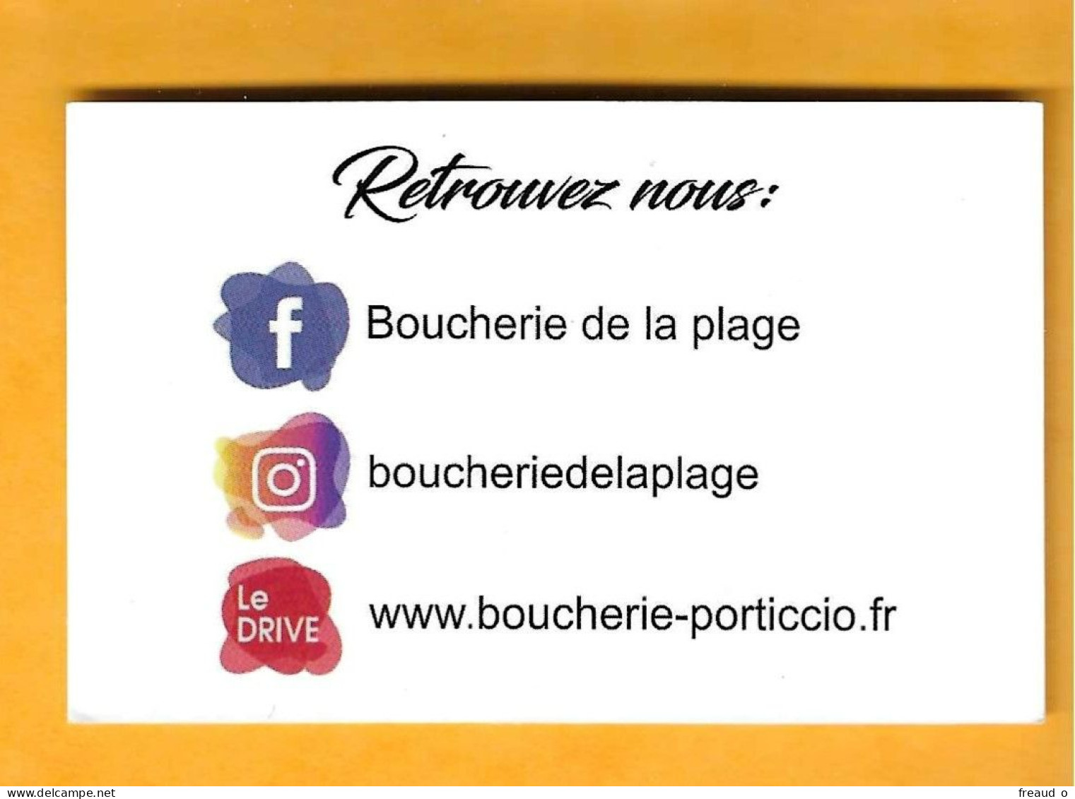 Carte De Visite BOUCHERIE DE LA PLAGE - 20166 PORTICCIO - - Autres & Non Classés