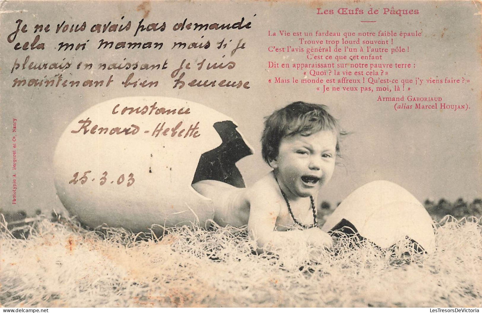 FANTAISIE - Bébé - Les Oeufs De Pâques - Bébé Sortir D'un Oeuf En Pleurant - Carte Postale Ancienne - Bébés