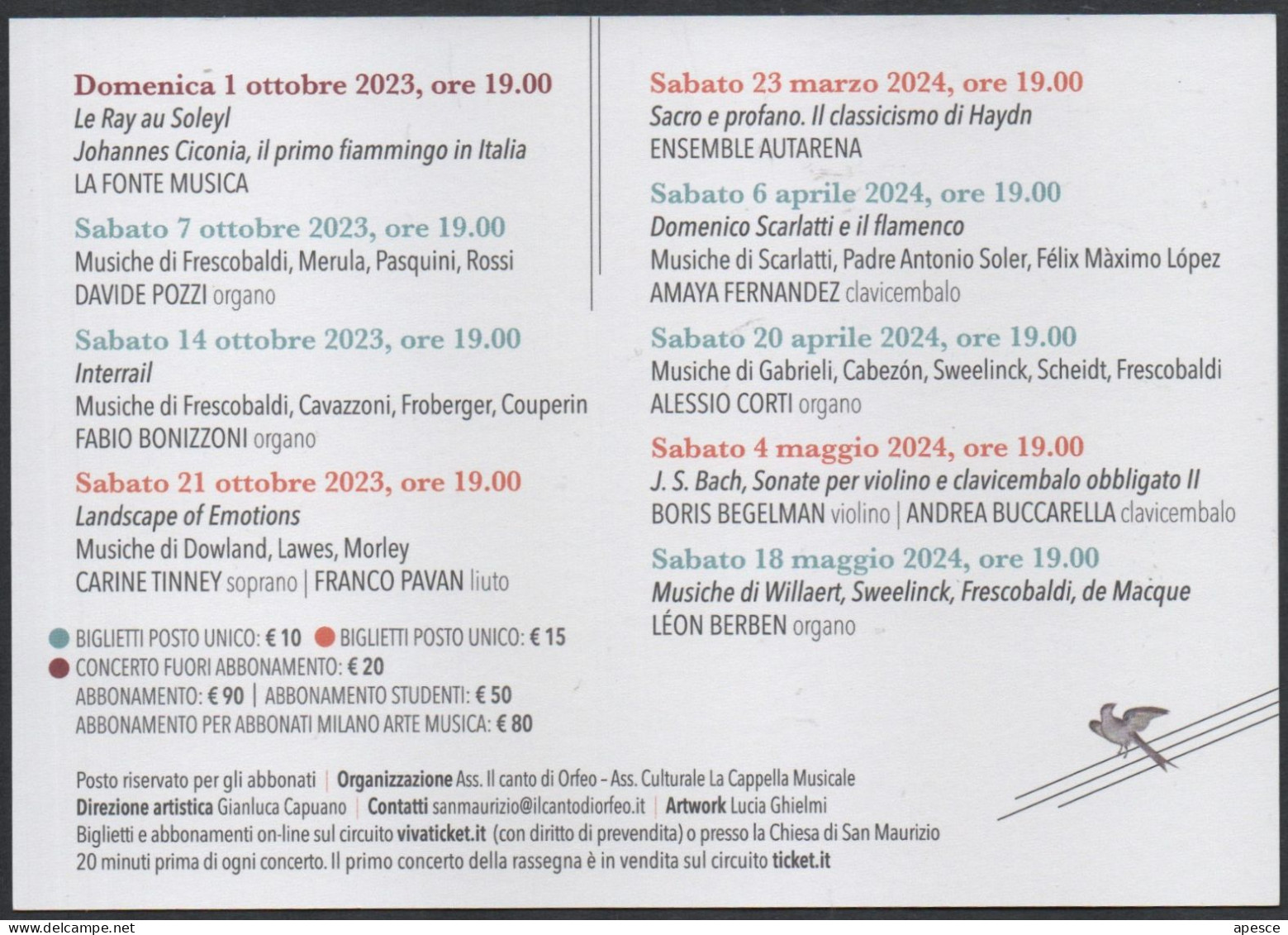 MUSIC - ITALIA 2023 - MILANO VESPRI MUSICALI IN SAN MAURIZIO - PROMOCARD - I - Music And Musicians