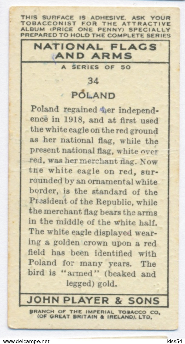 FL 18 - 34-a POLAND National Flag & Emblem, Imperial Tabacco - 67/36 Mm - Advertising Items