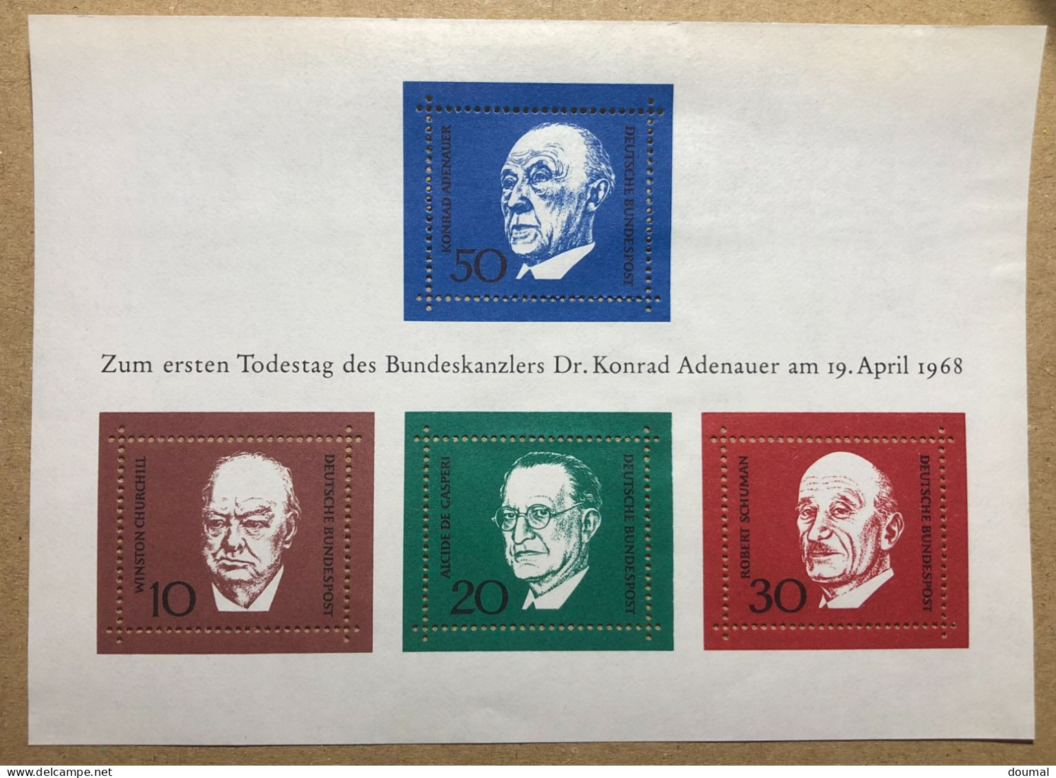 Feuille Allemagne,MNH.Konrad Adenauer,Churchill,Aicide De Gasperi,Robert Schuman 1968 - Neufs