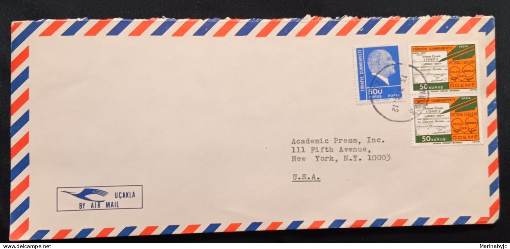 DM)1976, TURKEY, LETTER SENT TO U.S.A, AIR MAIL, WITH KEMAL ATATÜRK STAMPS, WORK IN THE POST OFFICE AND TELECOMMUNICATIO - Andere & Zonder Classificatie