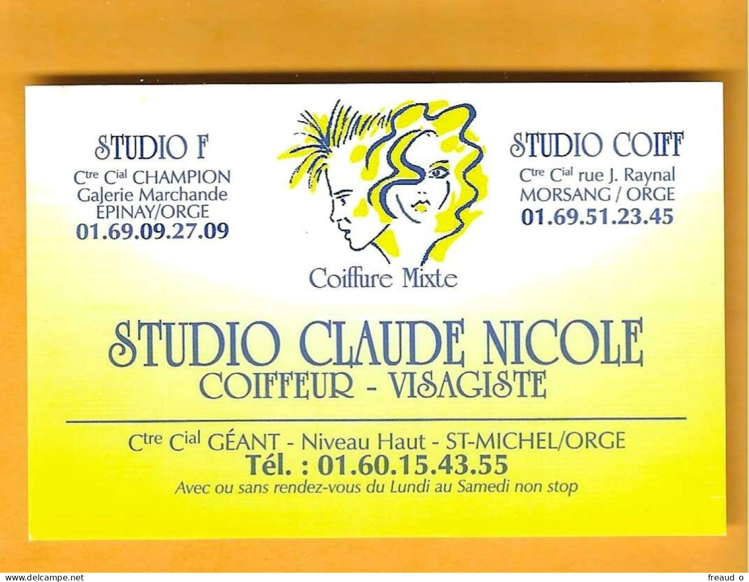 Carte De Visite STUDIO CLAUDE NICOLE - 91240 Saint Michel Sur Orge - Carte Blanche Au Verso - - Otros & Sin Clasificación
