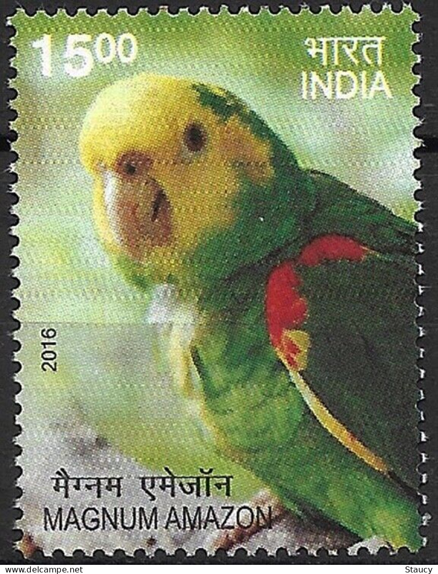 India 2016 Exotic Birds 1v Stamp MNH Macaw Parrot Amazon Crested, MAGNUM AMAZON PARROT As Per Scan - Pappagalli & Tropicali