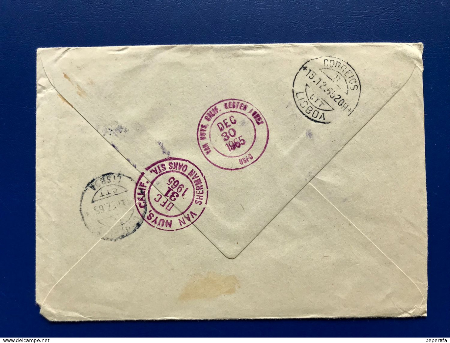 PORTUGAL LISBOA 1965, Sobre CERTIFICADO A CALIFORNIA " VIAN NUYS ", MATASELLOS DE LLEGADA AL DORSO. RARO - Used Stamps