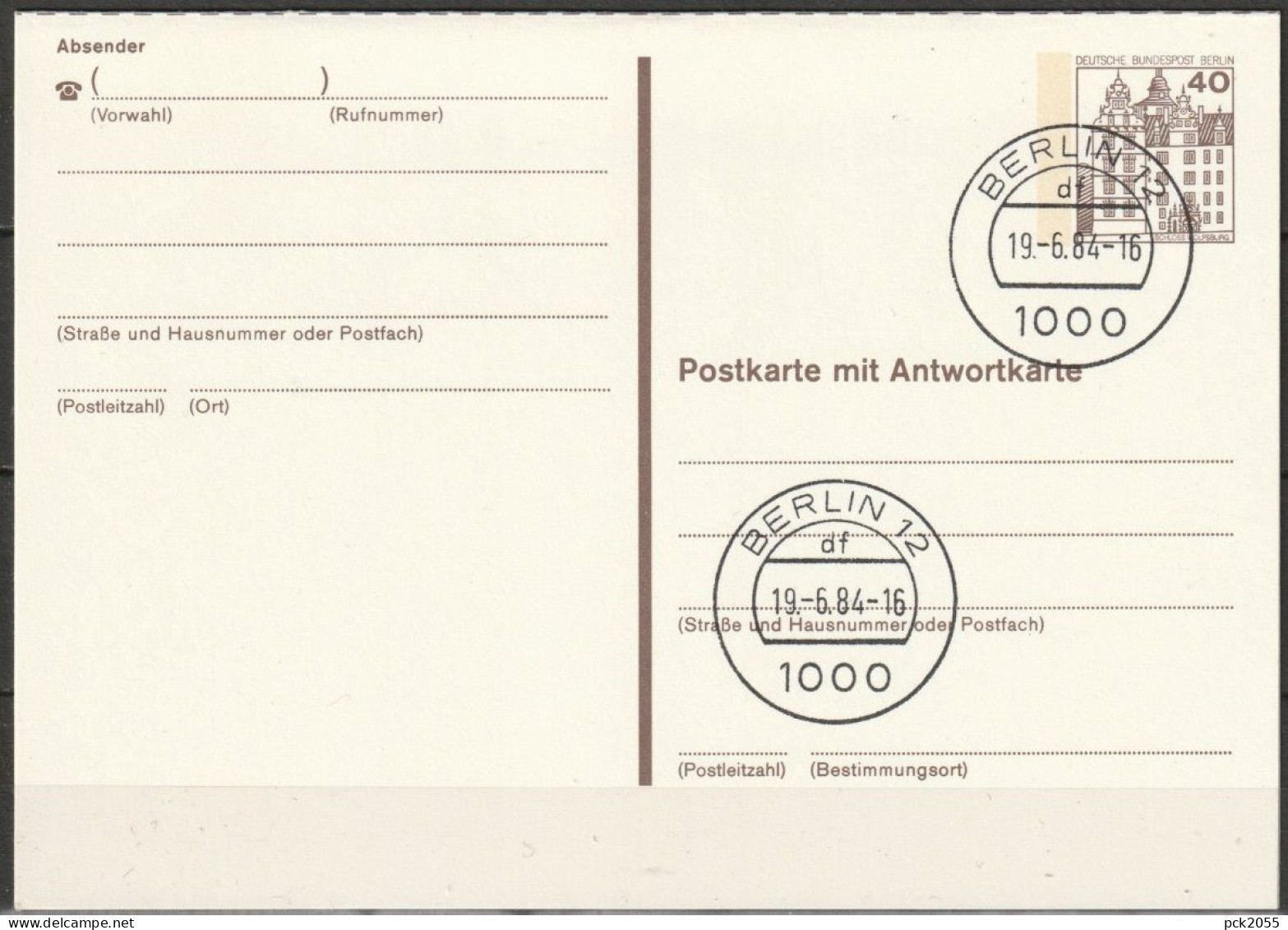 Berlin Ganzsache 1984 Mi.-Nr. P124 II Tagesstempel BERLIN 12  19.6.84  ( PK 469 ) - Postales - Usados
