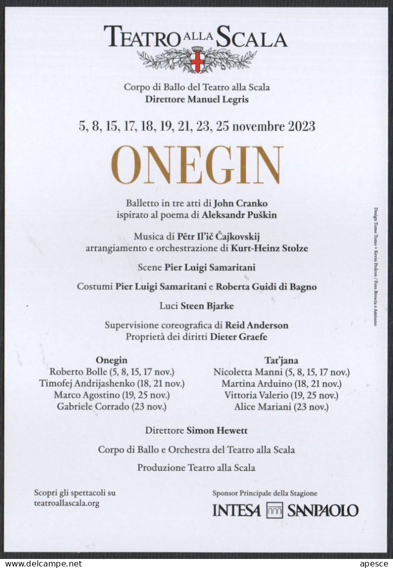 DANCE - ITALIA 2023 - MILANO TEATRO ALLA SCALA - ONEGIN - PROMOCARD - I - Danse