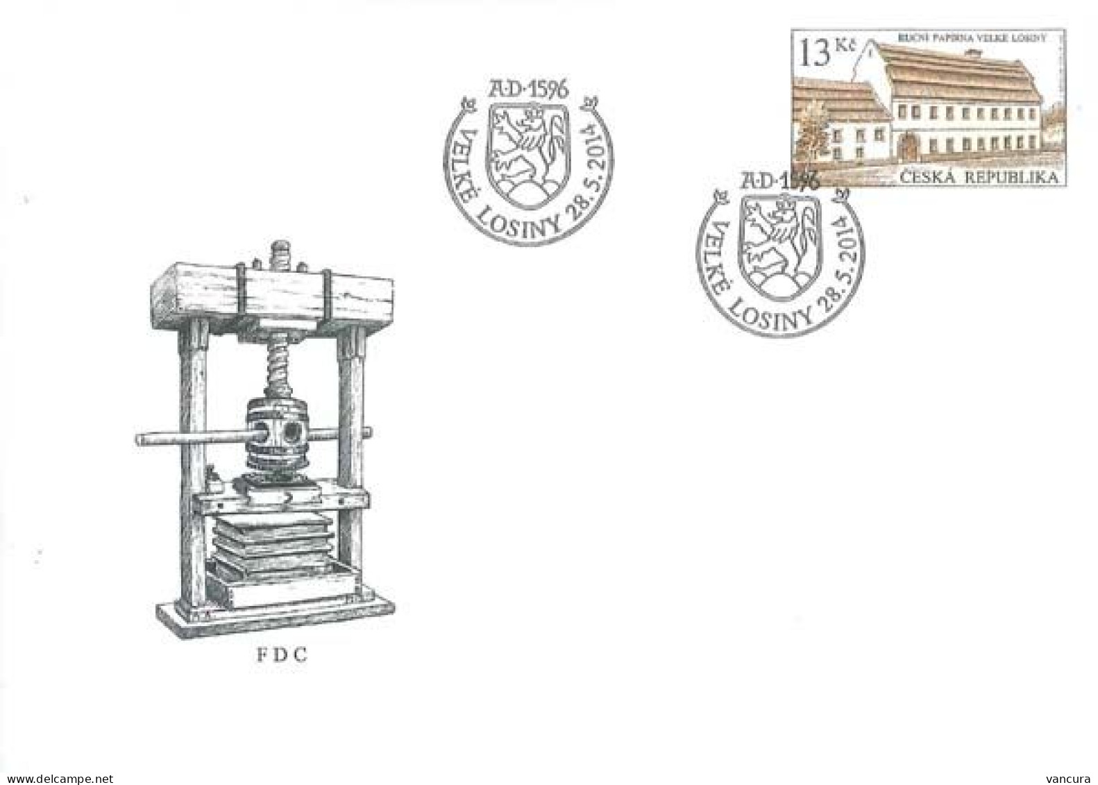 FDC 807 Czech Republic Handmade Paper Mill In Velke Losiny 2014 Groß Ullersdorf Heraldic Lion - Fabbriche E Imprese