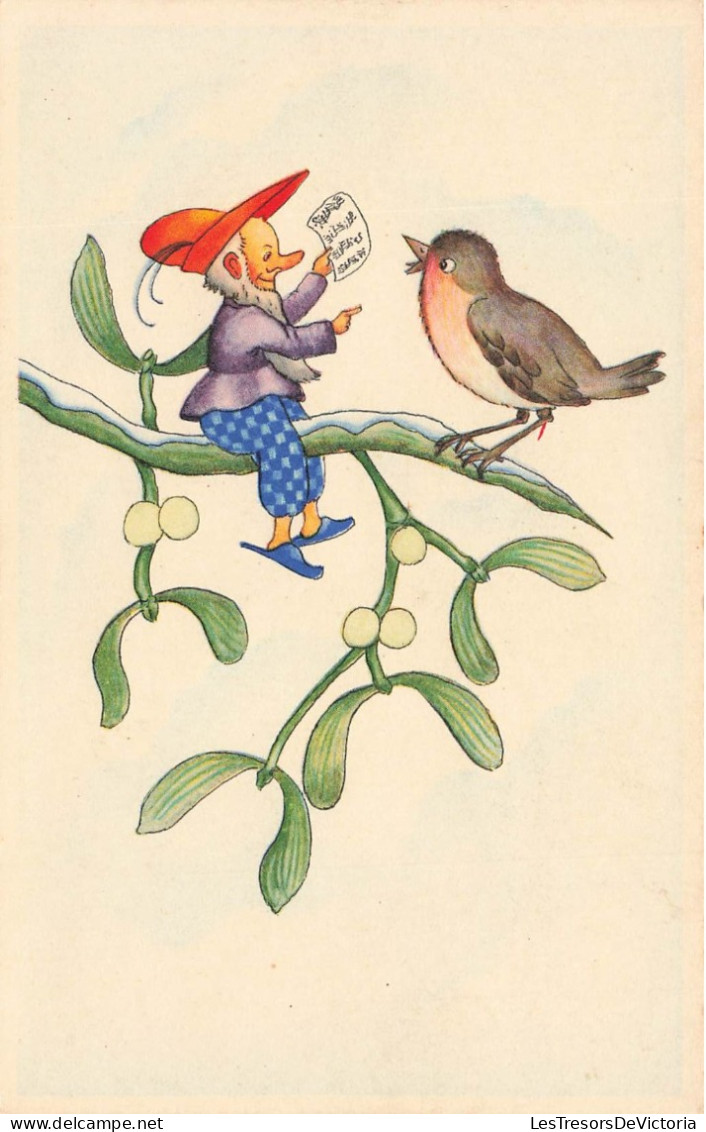 ILLUSTRATEUR NON SIGNE - Leprechaun Avec Une Lettre Et Un Moineau - Arbre - Carte Postale Ancienne - 1900-1949