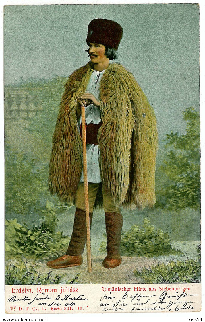 RO 999 - 7896 ETHNIC Man, Shepherd, Romania - Old Postcard, CENSOR - Used - 1904 - Romania