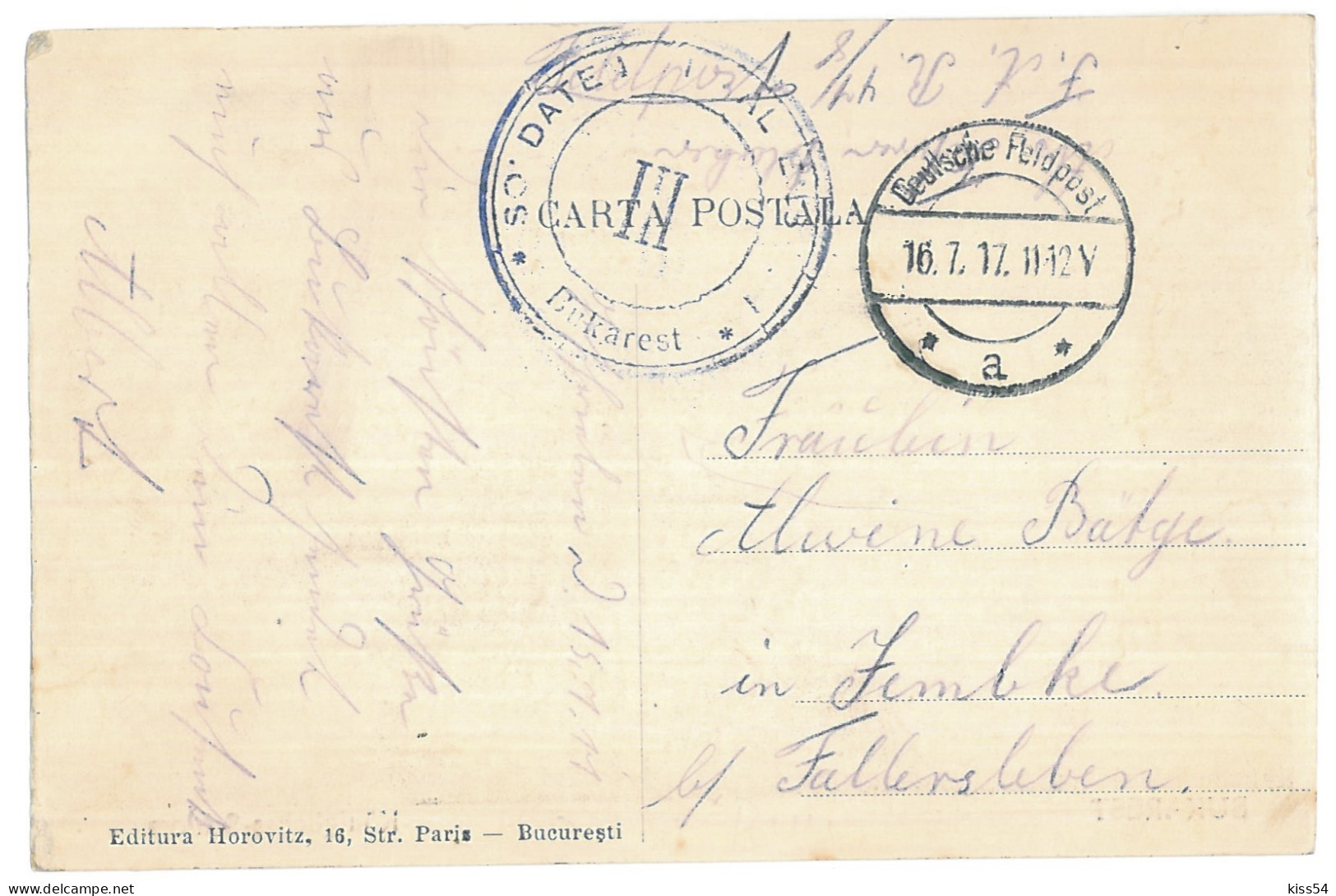 RO 999 - 14529 BUCURESTI, Romania - Old Postcard, CENSOR - Used - 1917 - Romania
