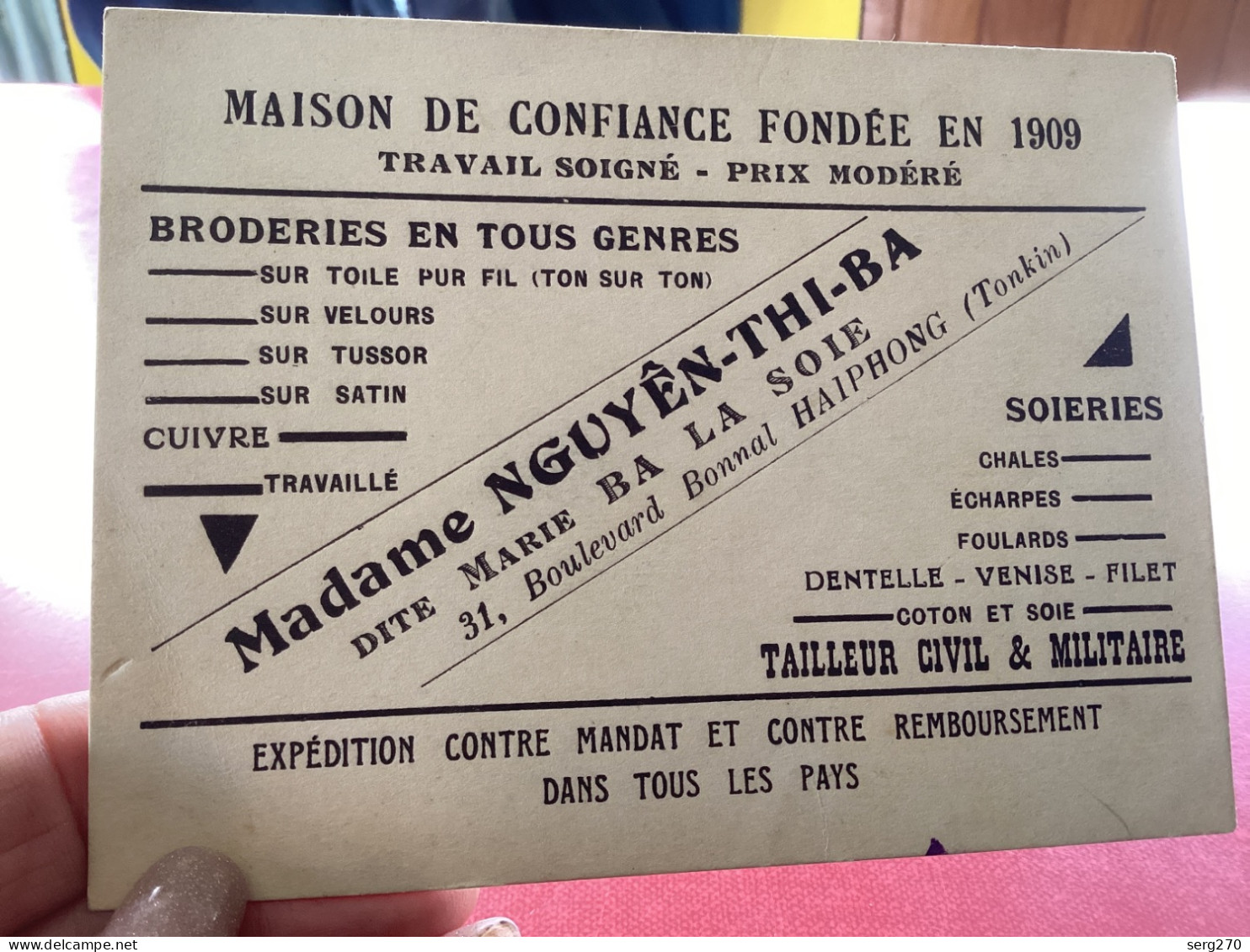 Publicité, Maison De Confiance, Fondée En 1909 Broderie En Tout, Genre, Tailleur, Civil Et Militaire - Textile & Clothing