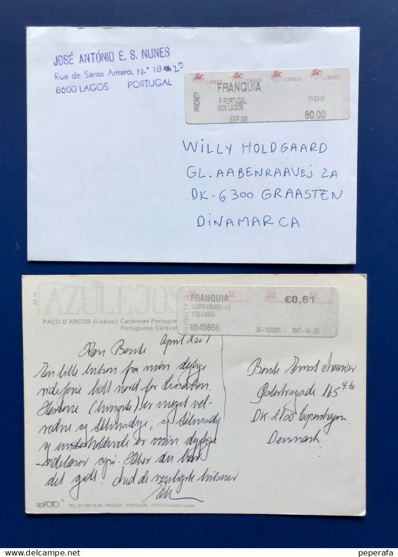 PORTUGAL, FRANQUICIA, TARJETA Y SOBRE POSTAL A DINAMARCA - Oblitérés