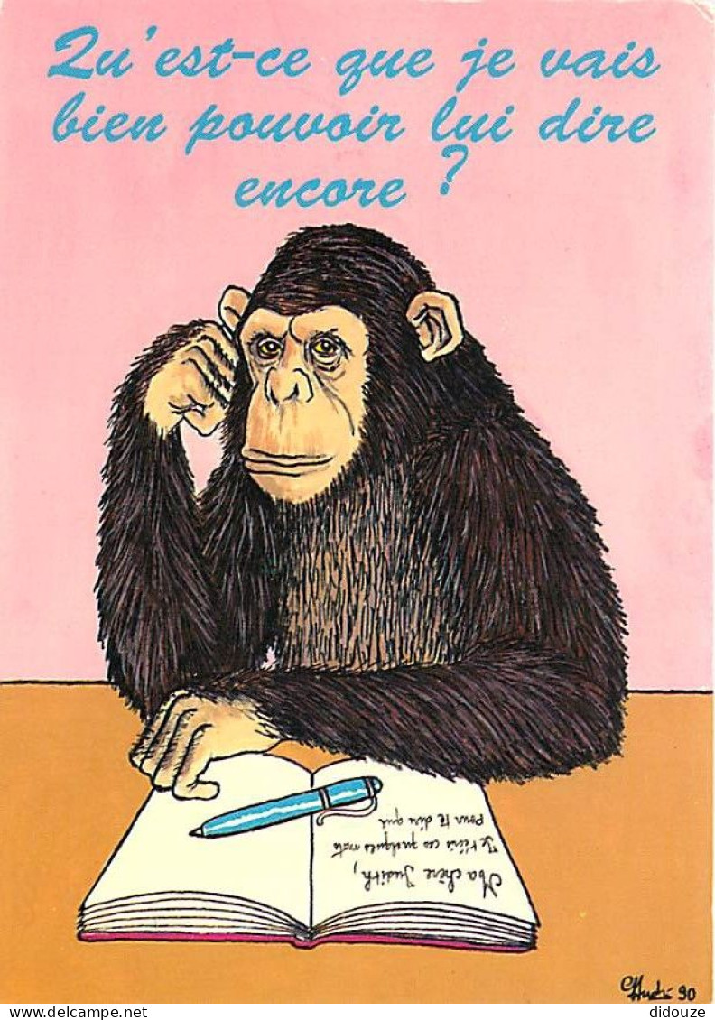 Animaux - Singes - Chimpanzé - Art Peinture Dessin De Gilbert André - CPM - Voir Scans Recto-Verso - Affen