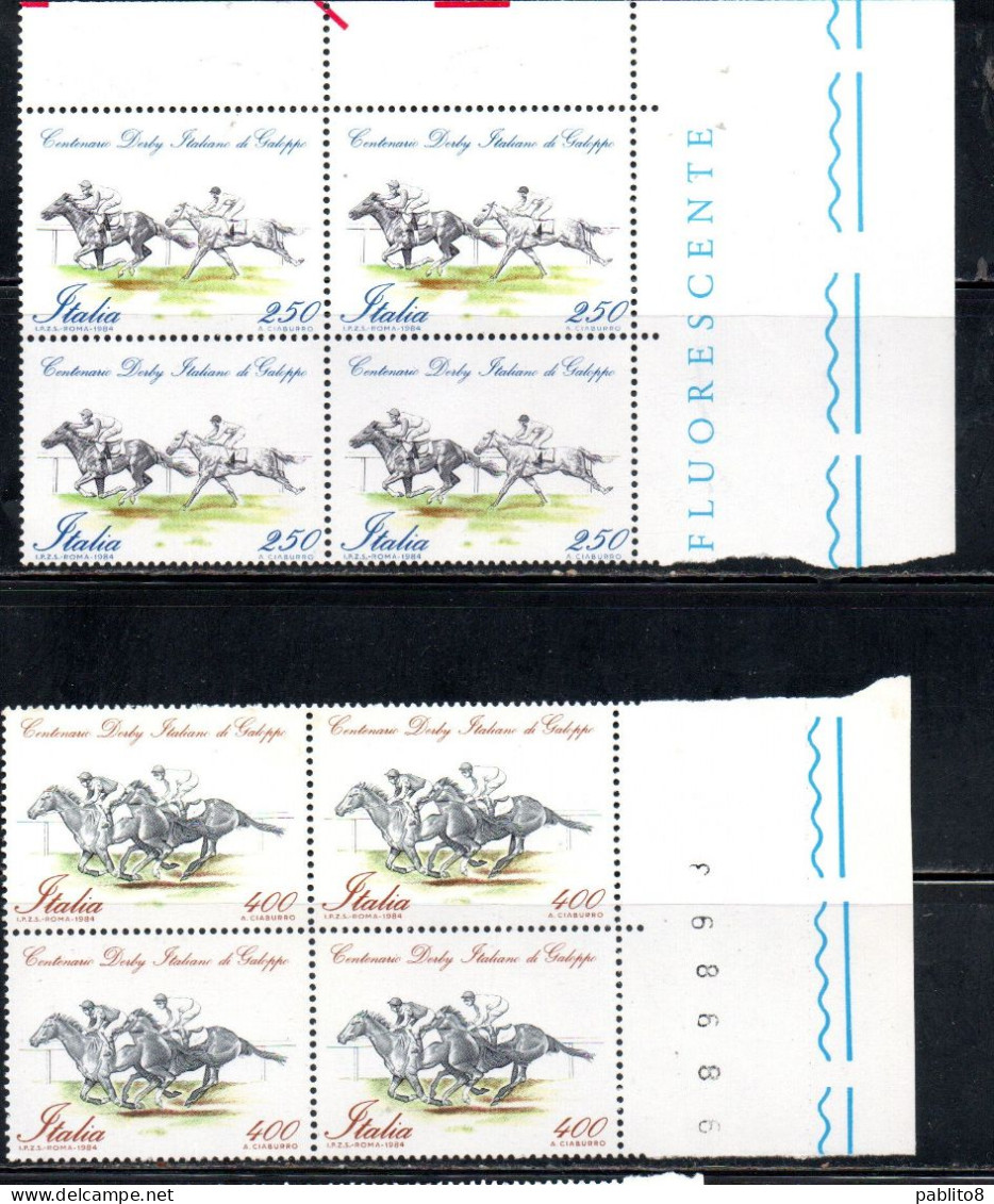 ITALIA REPUBBLICA ITALY REPUBLIC 1984 DERBY ITALIANO DI GALOPPO GALLOP SERIE COMPLETA COMPLETE SET QUARTINA BLOCK MNH - 1981-90: Nieuw/plakker