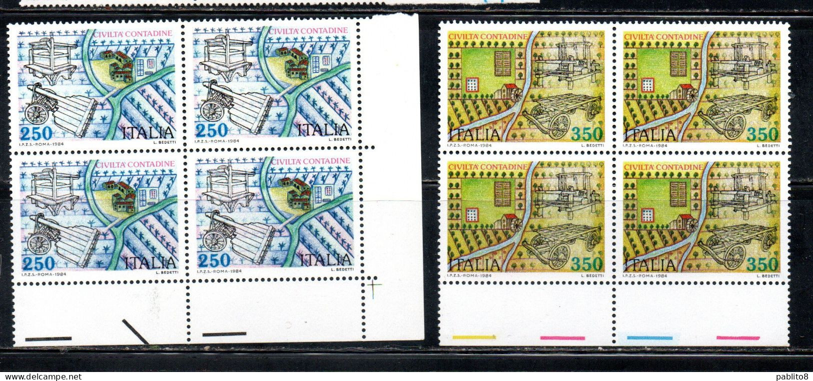 ITALIA REPUBBLICA ITALY REPUBLIC 1984 CIVILTA' CONTADINE SERIE COMPLETA COMPLETE SET QUARTINA BLOCK MNH - 1981-90: Nieuw/plakker