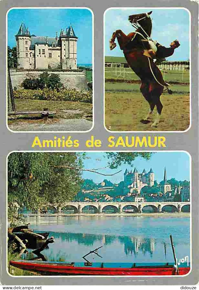 Animaux - Chevaux - Saumur - Multivues - Le Château - La Courbette Du Cadre Noir - Le Château Et La Loire - Flamme Posta - Chevaux