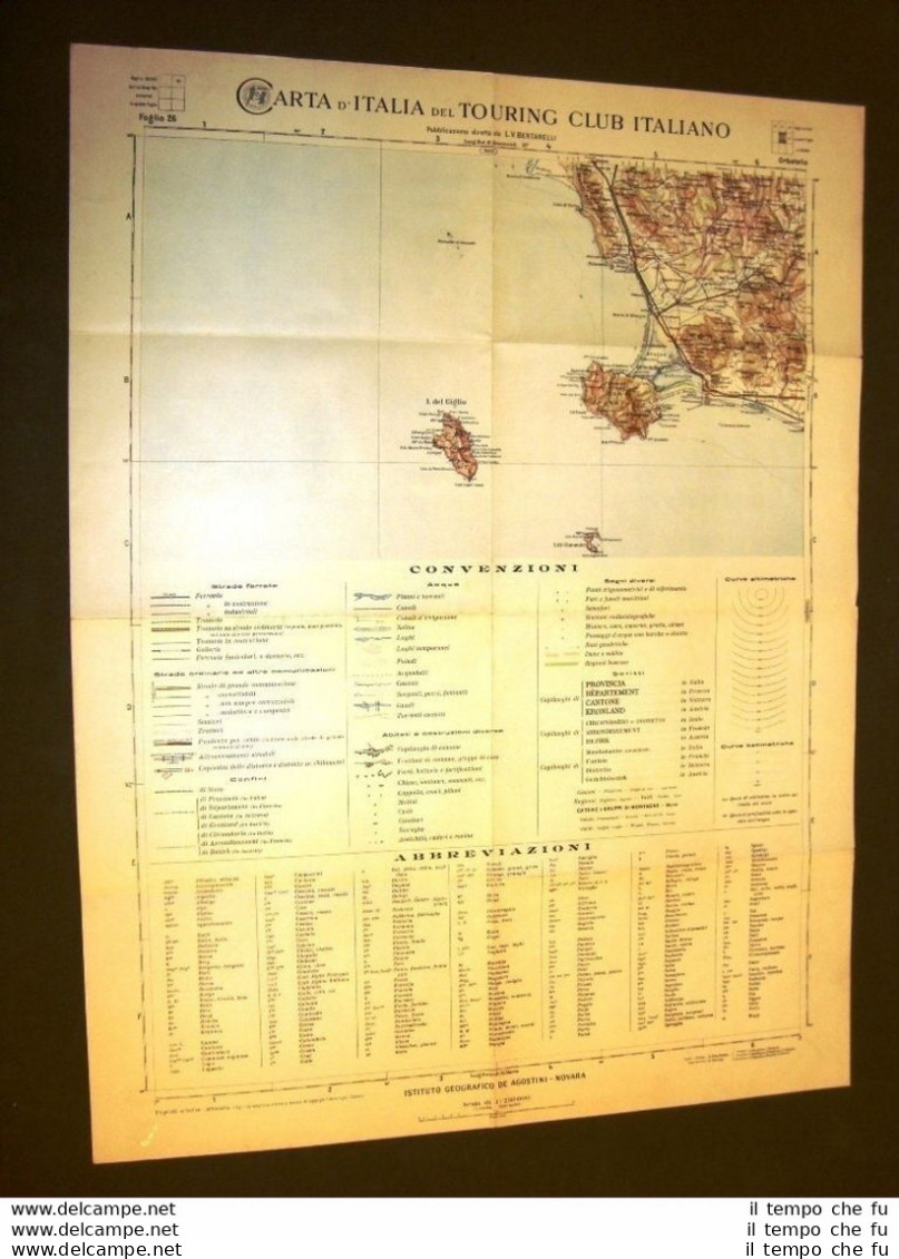 Grande Carta Geografica Del 1909 Orbetello E Isola Del Giglio Toscana T.C.I. - Carte Geographique