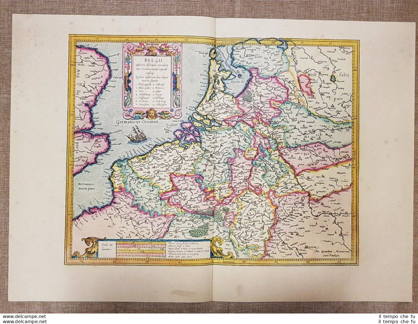 Carta Geografica O Mappa Belgio Inferiore Anno 1595 Mercatore Mercator Ristampa - Carte Geographique